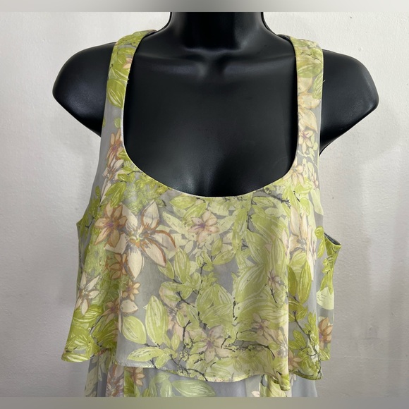Jessica Simpson Summer Lime‎ GreenPopover Chiffon Floral Sleeveless Dress - Picture 5 of 13